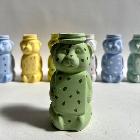 Olive honey bear bud vase